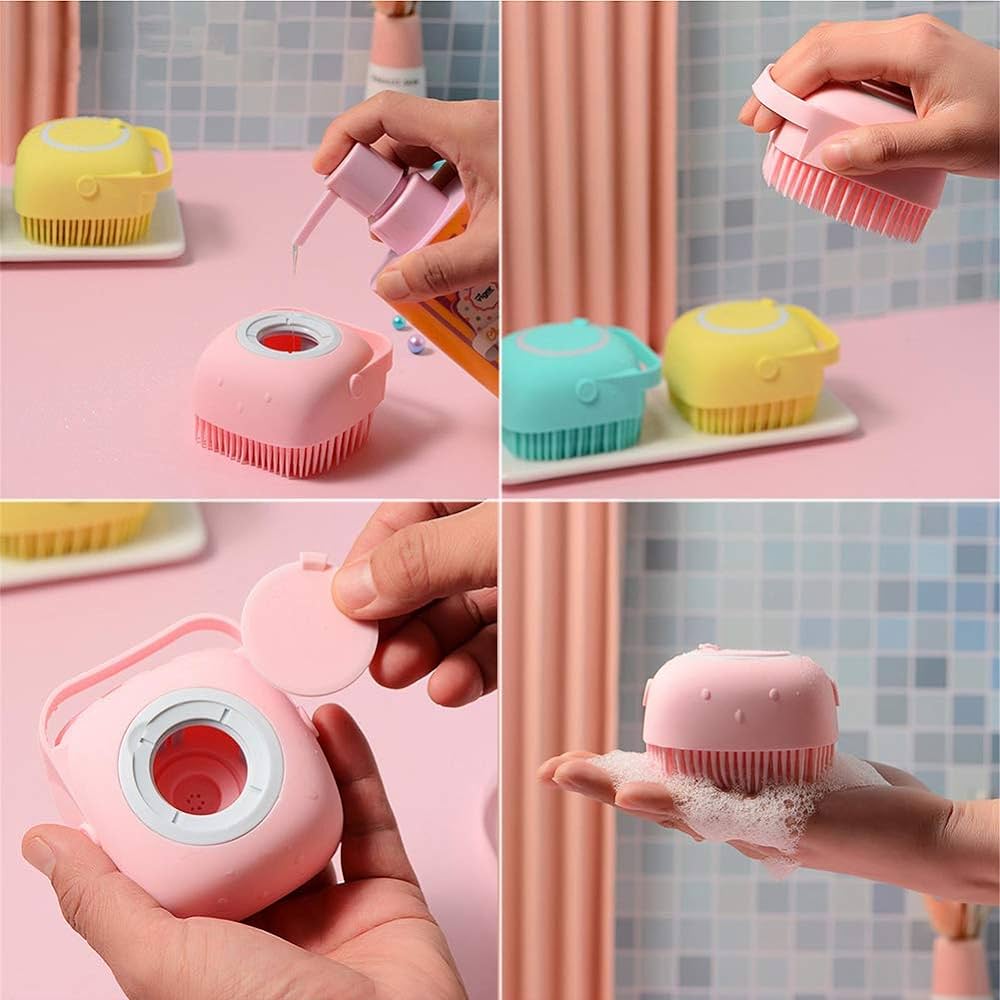 1 piece Silicon Bath Body Brush, Exfoliating Body Scurb Brush with Soap Dispenser, 2 in 1 Ultra Soft Bath Sponge Shower Brush and Body Massager