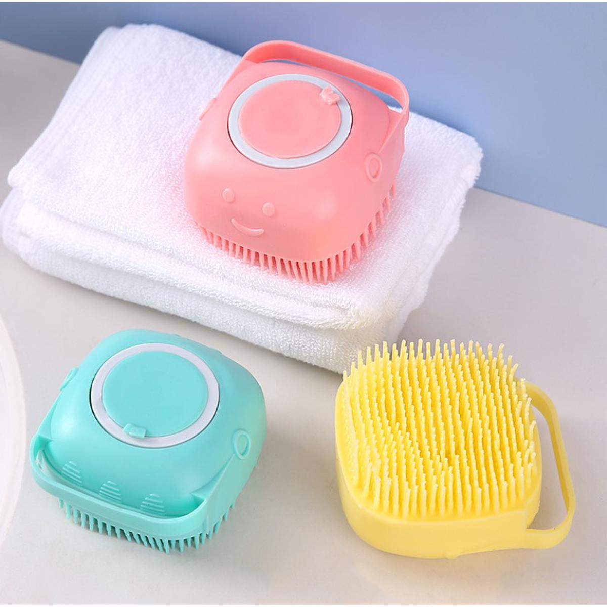 1 piece Silicon Bath Body Brush, Exfoliating Body Scurb Brush with Soap Dispenser, 2 in 1 Ultra Soft Bath Sponge Shower Brush and Body Massager