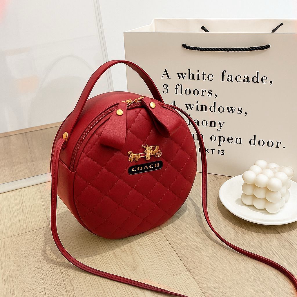 Coach Round Quilted Leather Crossbody Tote Bag