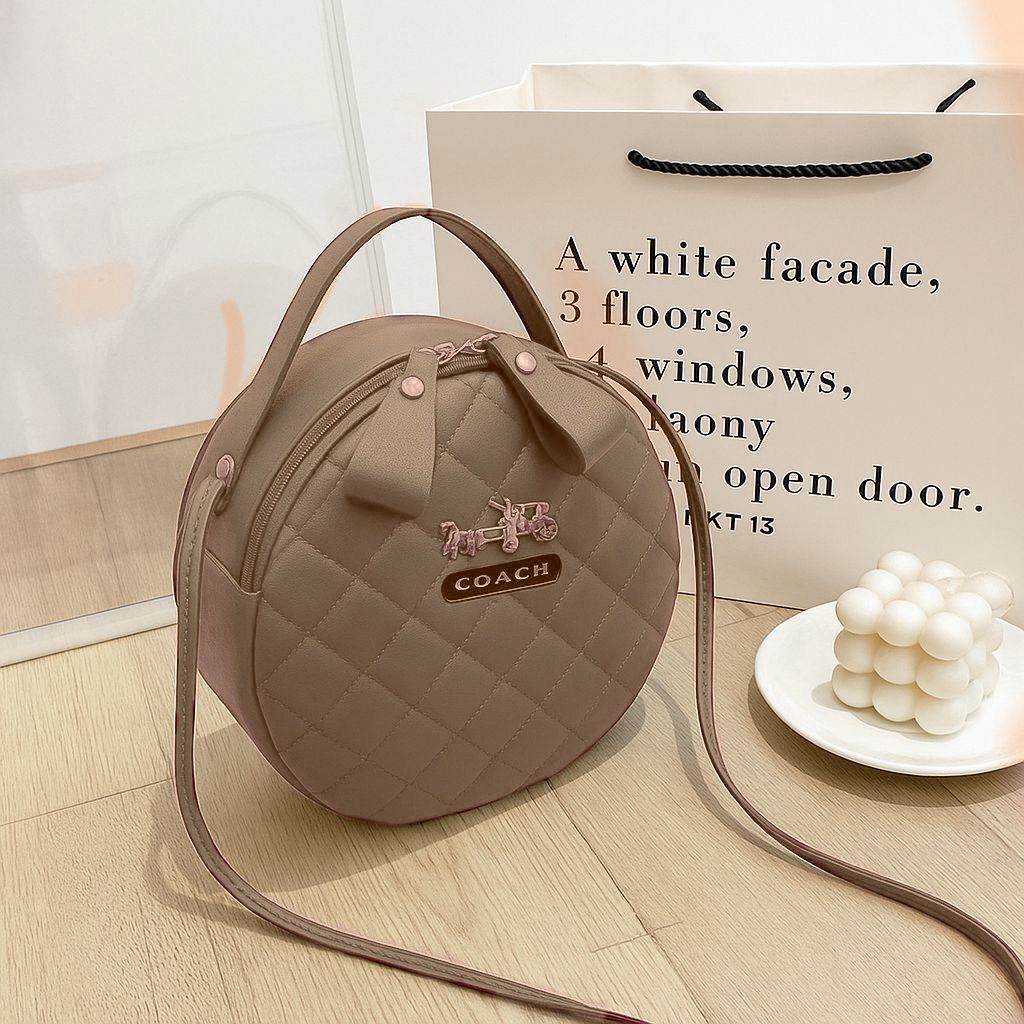 Coach Round Quilted Leather Crossbody Tote Bag
