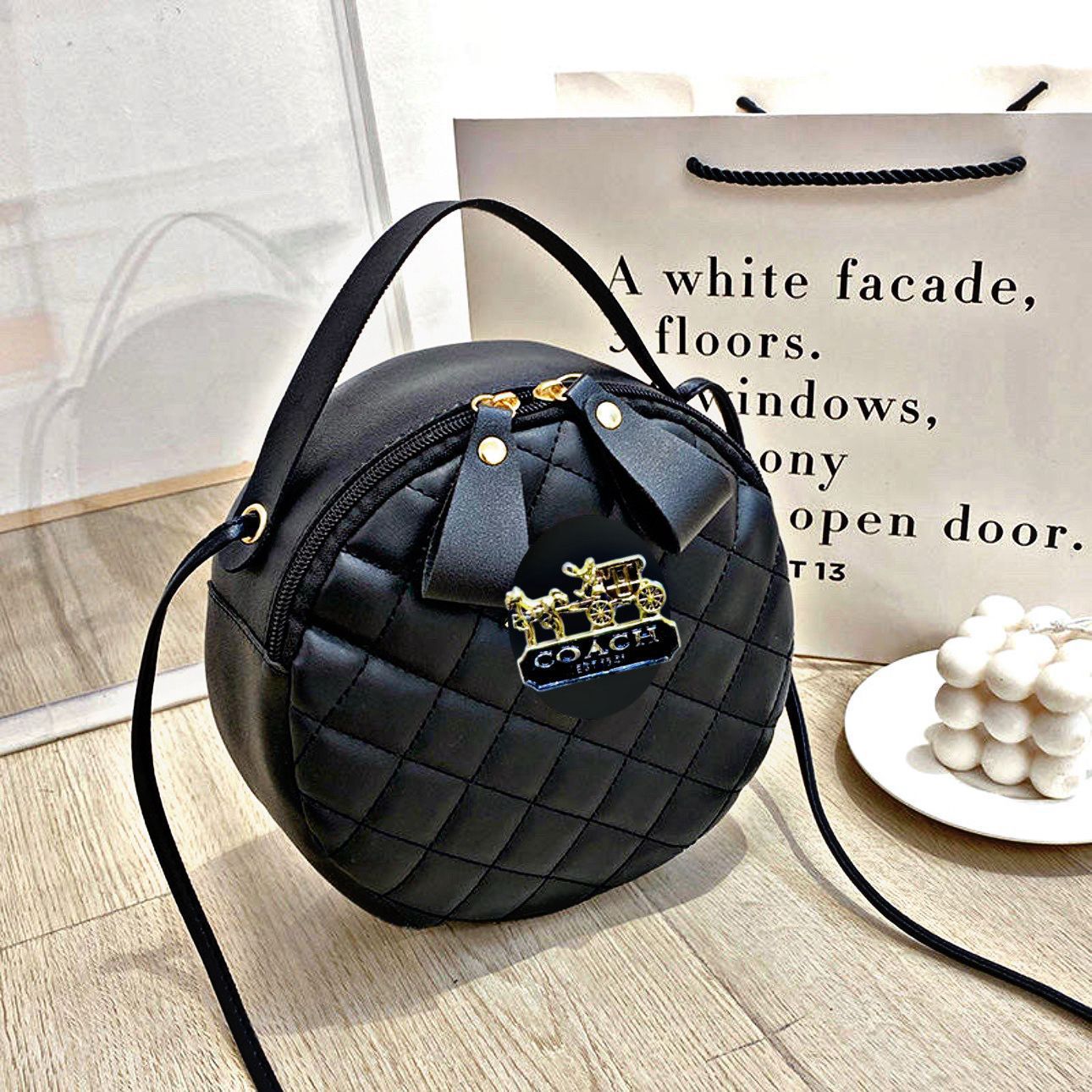 Coach Round Quilted Leather Crossbody Tote Bag