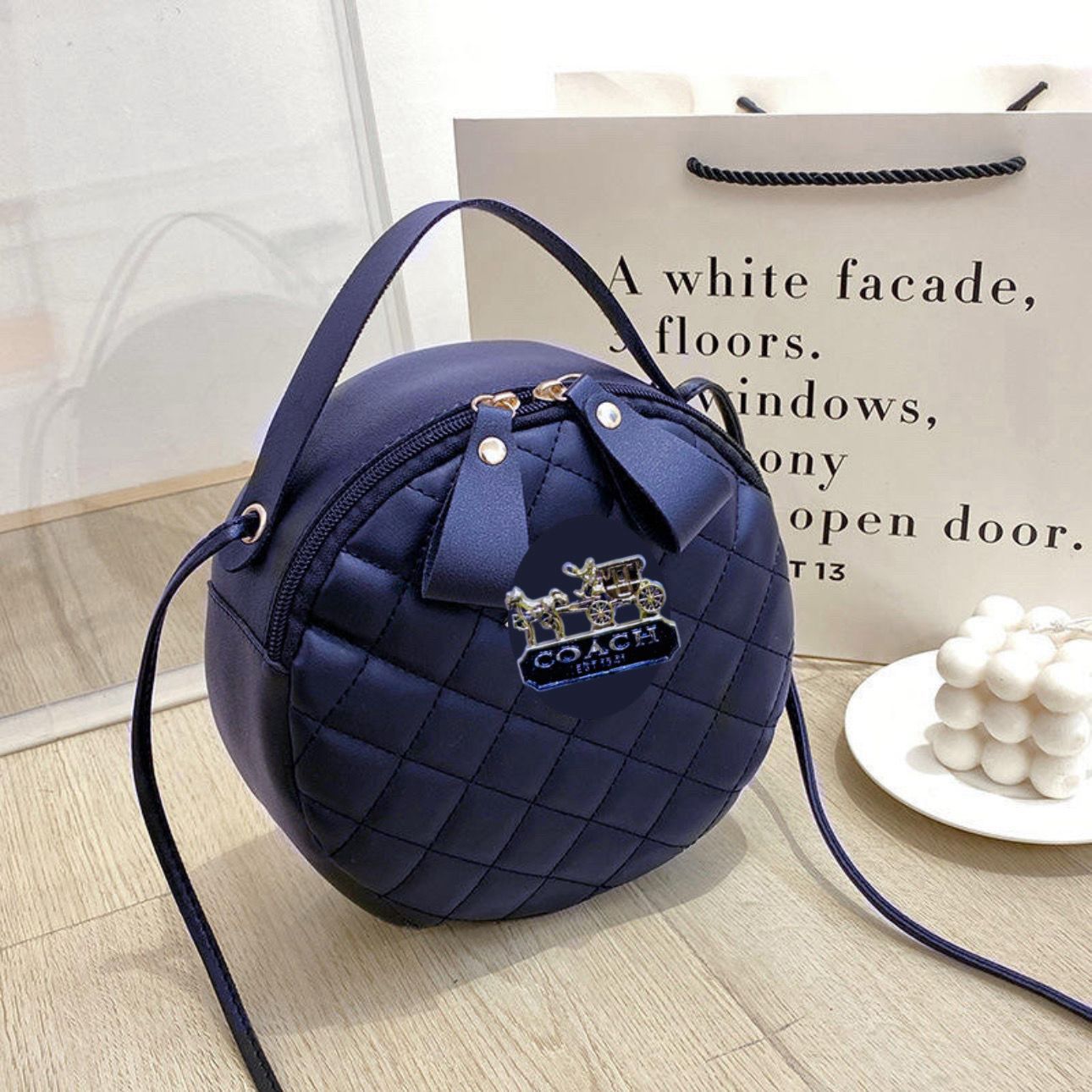 Coach Round Quilted Leather Crossbody Tote Bag
