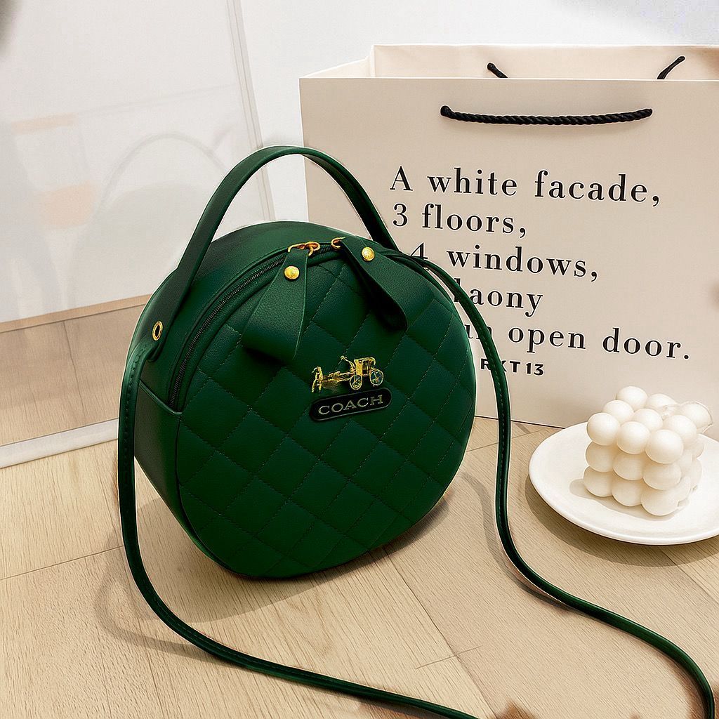 Coach Round Quilted Leather Crossbody Tote Bag