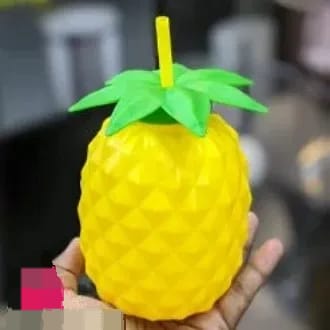 Colourful Fruit Shape Plastic Juice Glass with White Straw | Reusable