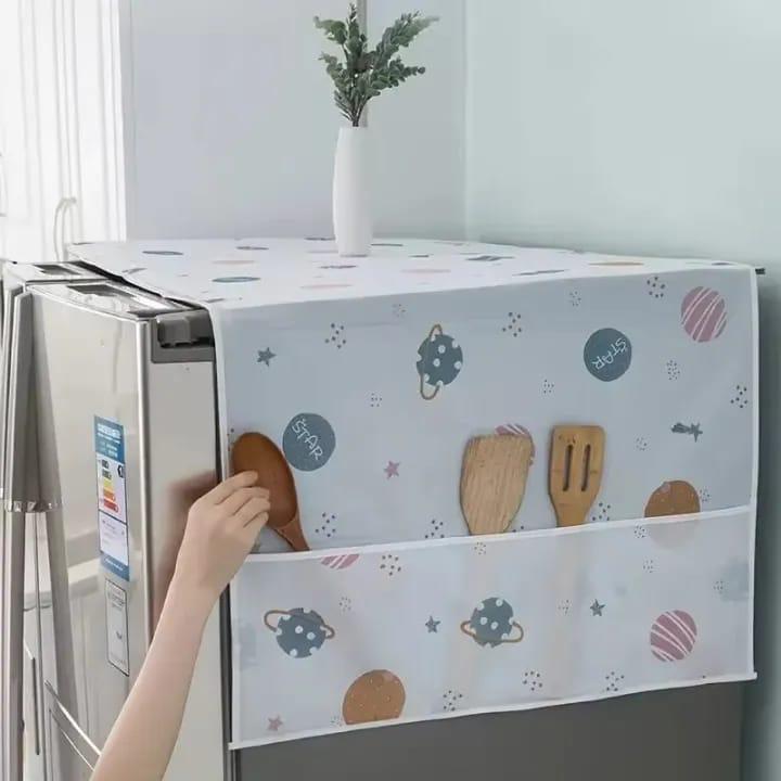 Fridge Dust Cover  Refrigerator Dustproof Cover with 6 Pocket