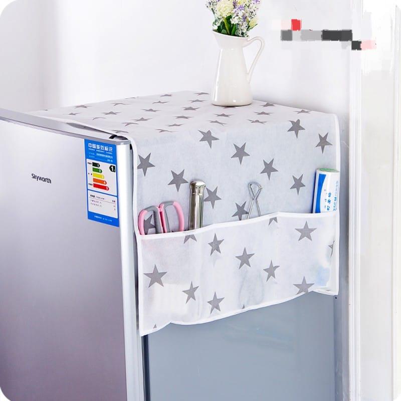 Fridge Dust Cover  Refrigerator Dustproof Cover with 6 Pocket