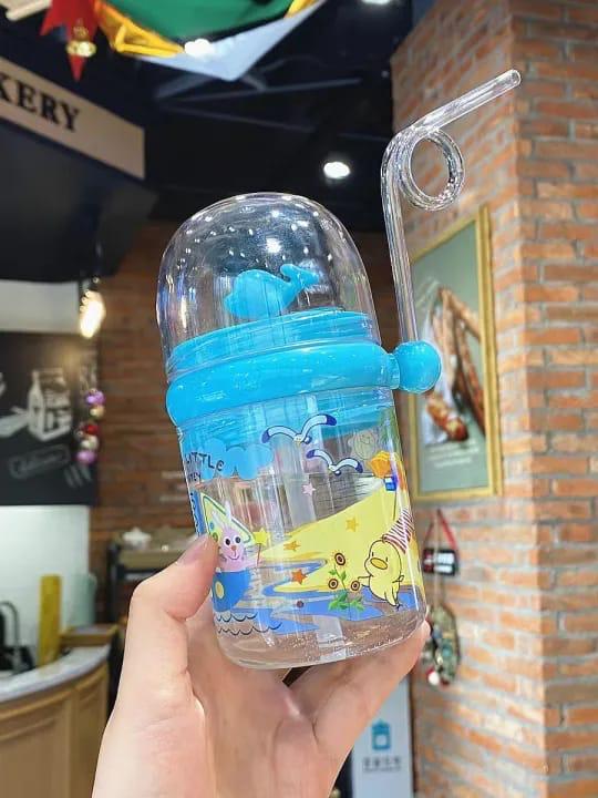 Straw Bottle with Lanyard Cute Design Portable Whale Sprays Water Kids Bottle for Outdoor