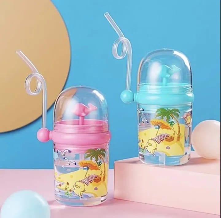 Straw Bottle with Lanyard Cute Design Portable Whale Sprays Water Kids Bottle for Outdoor