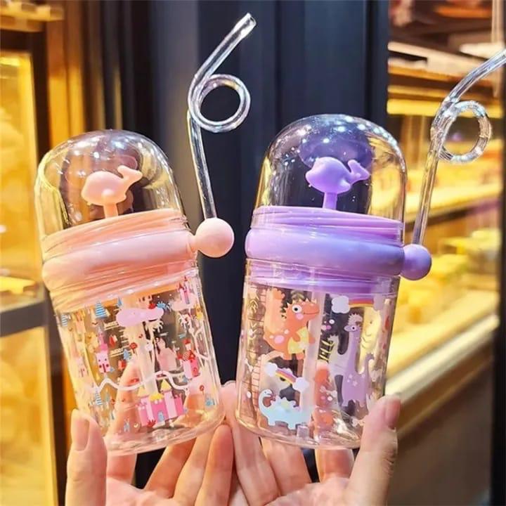 Straw Bottle with Lanyard Cute Design Portable Whale Sprays Water Kids Bottle for Outdoor