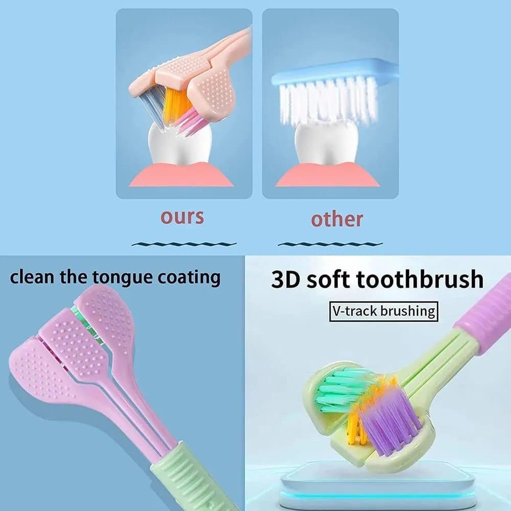 3-Sided Toothbrush For Children, Soft Manual Toothbrushes with Wrap-Around Design, Efficient Tooth Brushing