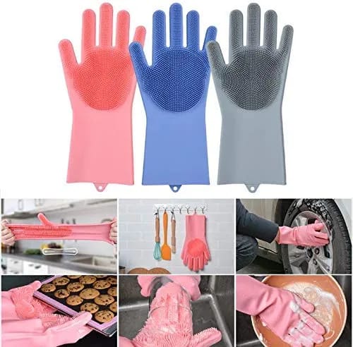 Reusable Silicone Heat Resistant Gloves Household Brush for Cleaning Household Dish Washing glove
