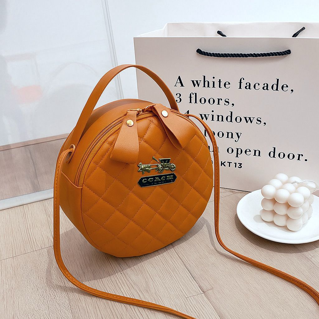 Coach Round Quilted Leather Crossbody Tote Bag