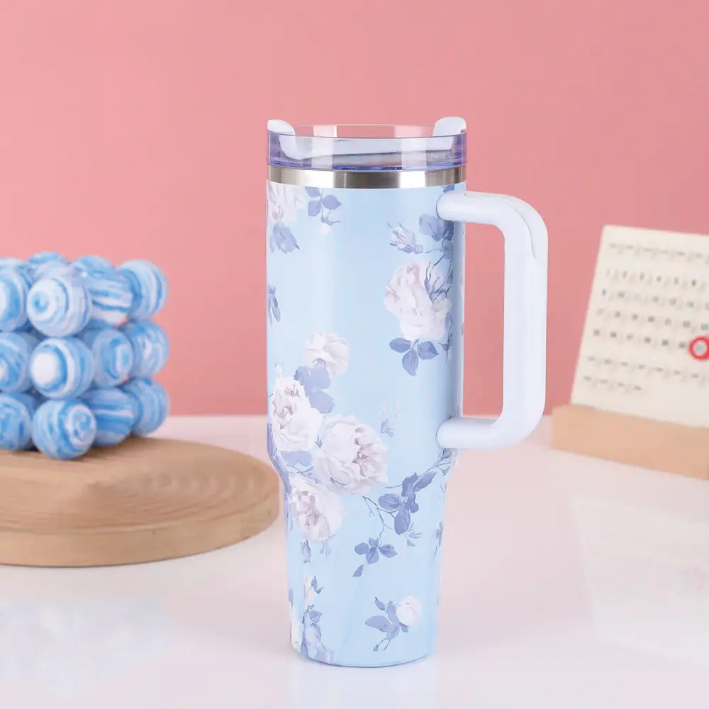 Floral Flowers 40 OZ Tumbler with Handle Insulated Stainless Steel Water Bottles